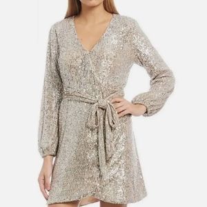 Gianni Bini V Neck Long Sleeve Sequin Wrap Dress Size XL